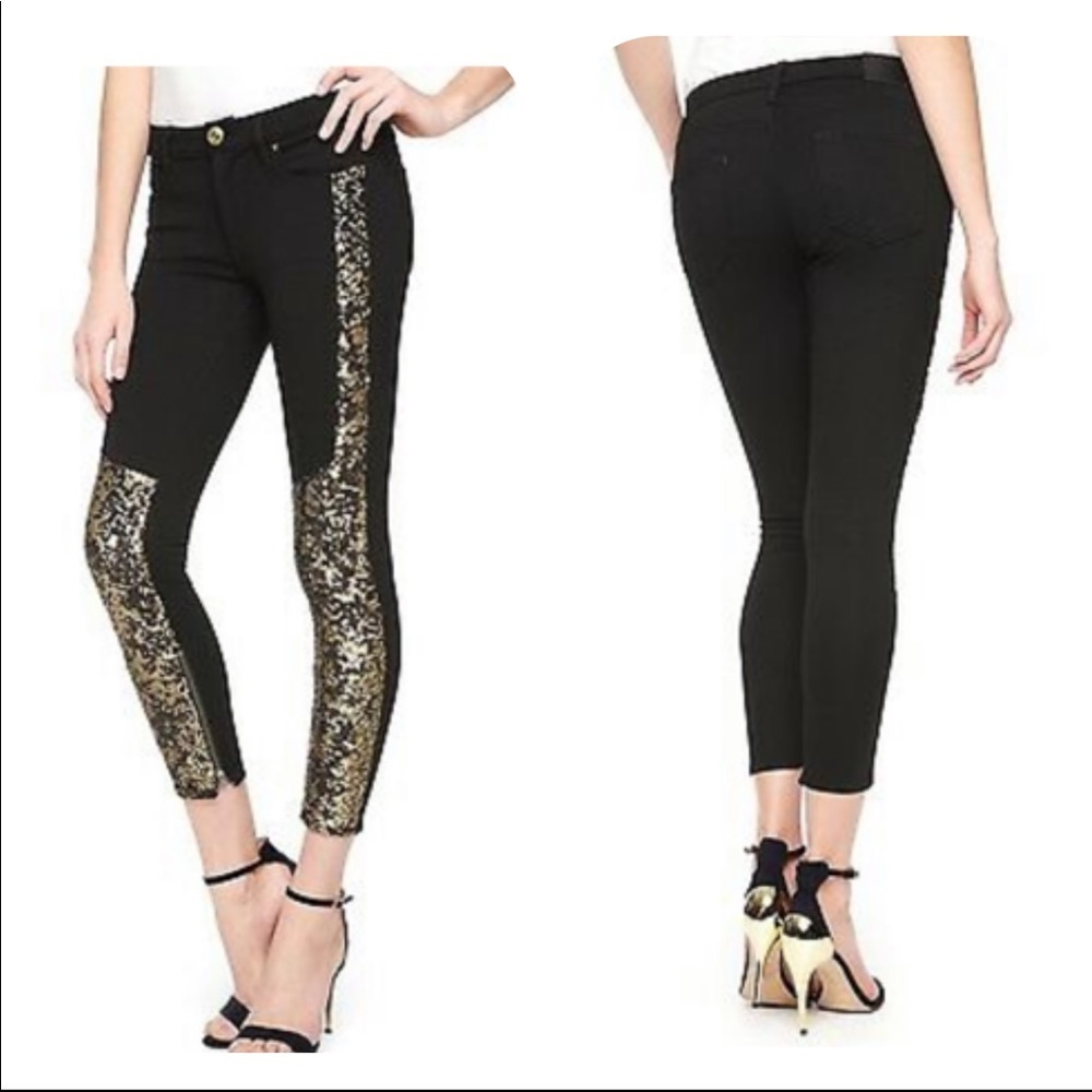 True Religion Black Gold Halle Crop Paneled Skinny